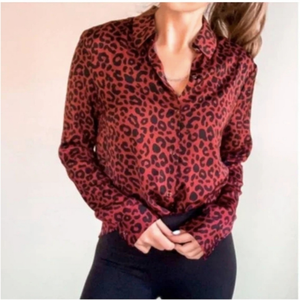 David Lerner X Evereve Portman Leopard Print Blouse Size Small